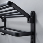 Towel Rack Wall Mount – Foldable Double Bar Aluminum with Shelf and Hooks for Bathroom