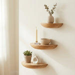 Wooden Floating Shelf – Semicircle Wall Mount for Small Spaces, Minimalist Home Organization