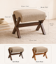 Wood X-Frame Cushioned Footstool – Upholstered Seat Bench Bedroom Entryway Living Room