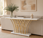 Modern Entryway Console Table – Gold Metal Base, Faux Marble Top, Hallway Sofa Table