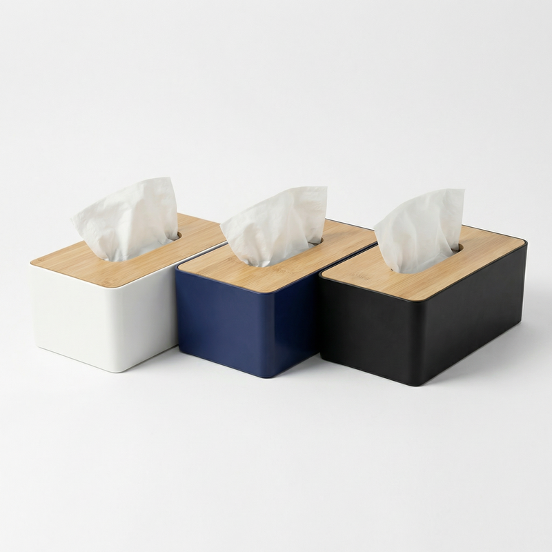 Bamboo Lid Tissue Box Cover – Modern Tissue Holder for Bathroom, Vanity, Living Room & Desk