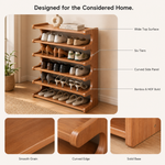 6 Tier Wooden Shoe Rack – Bamboo Entryway Organizer Shelf Space Saving Storage