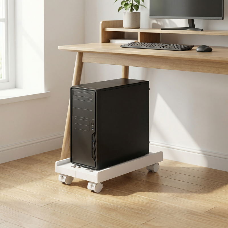 Adjustable Mobile CPU Stand – Rolling Tower Holder with Ventilation and Brake Wheels for Office