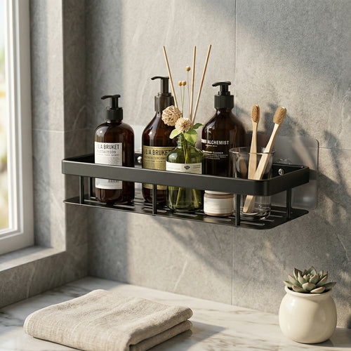 Bathroom Shelf Wall Mounted – Aluminum Alloy Shower Organizer, No Drill Storage Rack for Toiletries