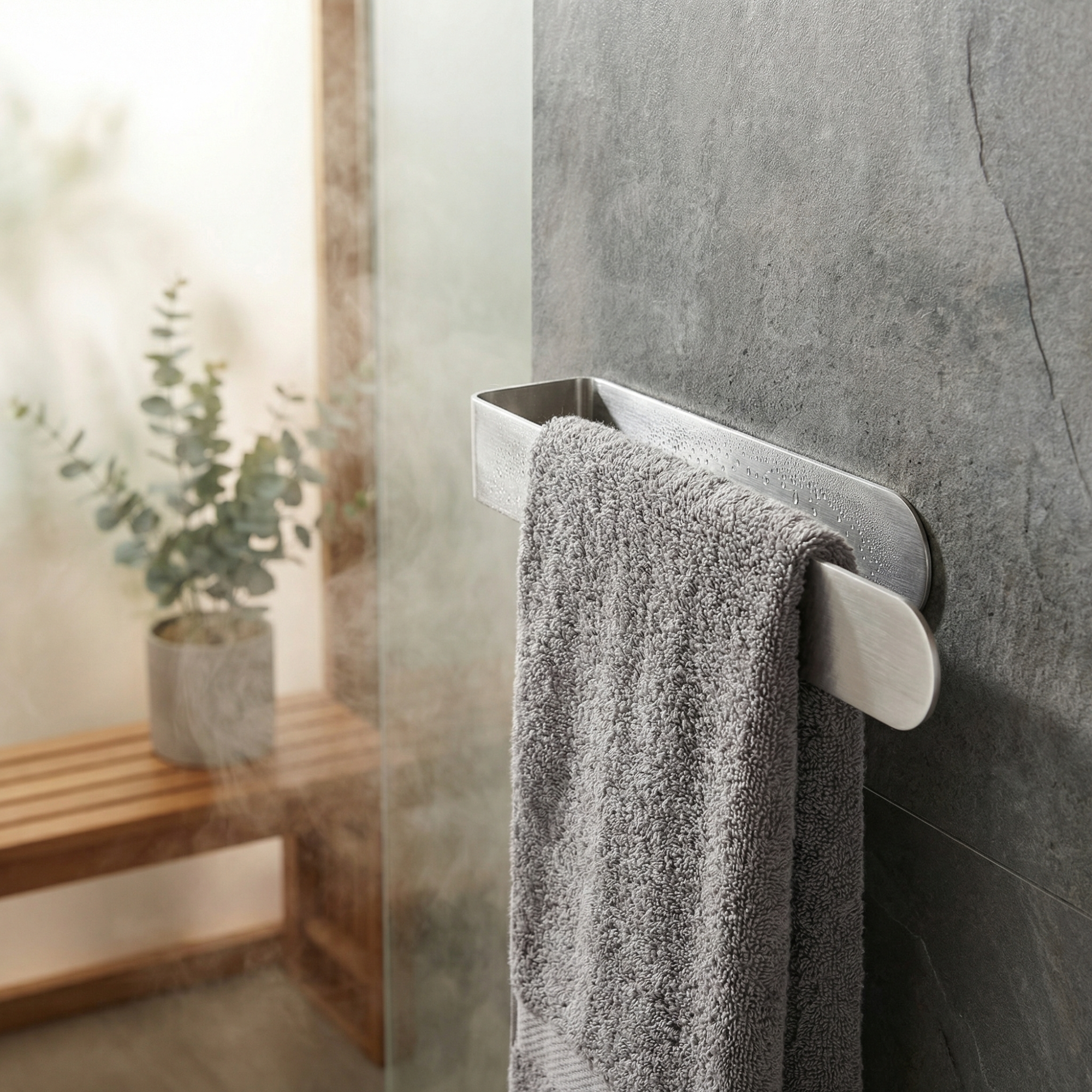 Adhesive Towel Bar – 3M Mount, Brushed Stainless Steel Wall Rack for Bathroom & Kitchen
