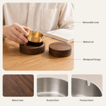 Walnut Ashtray with Lid – Stainless Steel Insert, Windproof, Desktop Home Office Decor