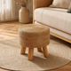 Round Rattan Footstool – Woven Grass Seat Wood Legs Boho Living Room Ottoman