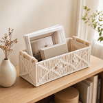 Macrame Storage Basket with Wood Handles – Woven Organizer for Bathroom Living Room