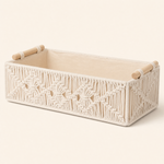 Macrame Storage Basket with Wood Handles – Woven Organizer for Bathroom Living Room