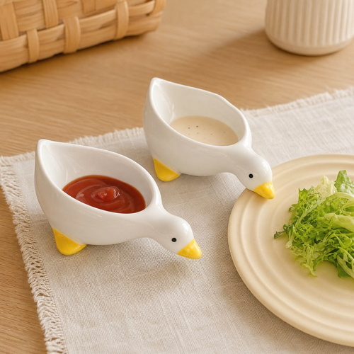 Ceramic Duck Dipping Bowl – Set of 2 Cute Sauce Dish Mini Bowl Kitchen Table Decor
