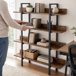Standing Bookshelf 5 Tier – Industrial Metal Frame, Open Storage Rack for Living Room