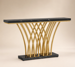 Modern Entryway Console Table – Gold Metal Base, Faux Marble Top, Hallway Sofa Table