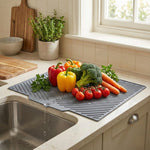 Silicone Dish Drying Mat with Drain Spout – Non Slip Kitchen Countertop, Heat Resistant