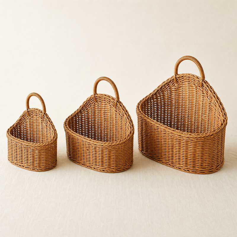 Woven Rattan Wall Basket – Hanging Fruit Storage for Kitchen Garden Home Decor