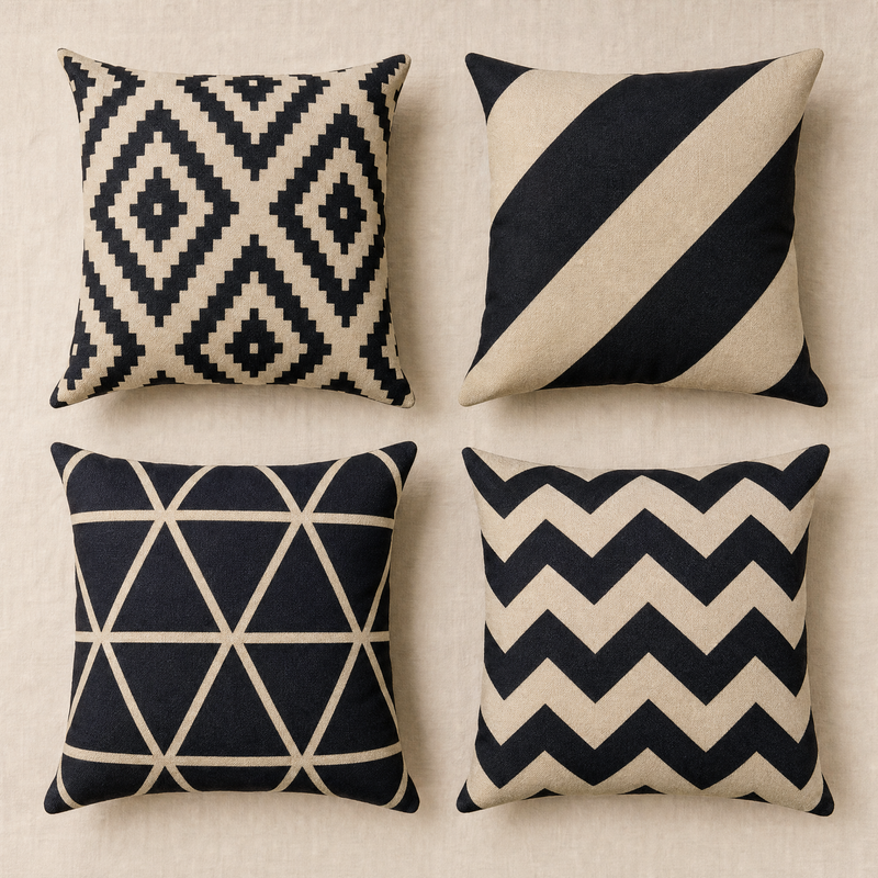 Housse de coussin décoratif géométrique — Housse de coussin en lin et coton pour canapé, lit ou chaise