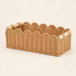 Woven Storage Basket with Wood Handles – Scallop Edge Organizer for Bathroom Desk