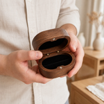 Oval Walnut Ring Box – Solid Wood Jewelry Case for Proposal, Wedding, Gift Giving