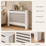 Modern Radiator Cover with Shelf – White Slatted MDF Heater Cabinet Living Room Decor