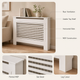 Modern Radiator Cover with Shelf – White Slatted MDF Heater Cabinet Living Room Decor