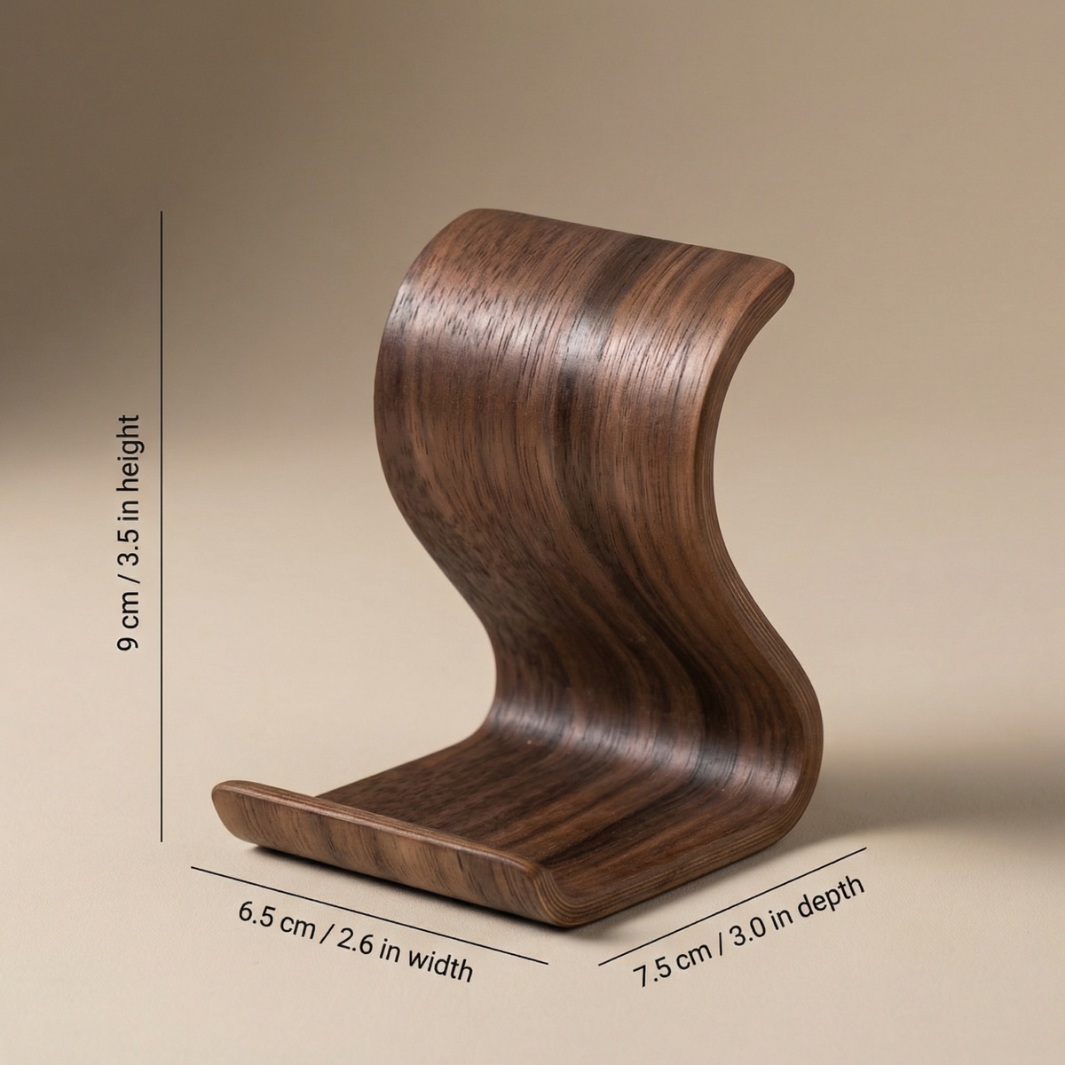 Wooden Phone and Tablet Stand – Curved Holder, Minimal Modern Desk Accessory