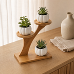 2-Tier Bamboo Plant Stand – Compact Shelf for Desktop, Office and Home Decor