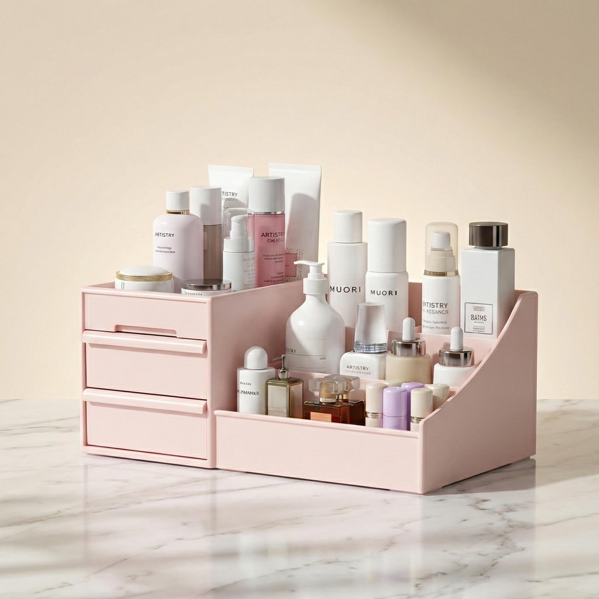 Compact Cosmetic Storage Box - Multi-Purpose Desk & Makeup, bathroom counter Organizer, bedroom vanity storage