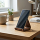 Walnut Wood Phone Stand – Curved Minimalist Design for Desk, Bedside, Kitchen, Video Calls