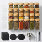 Glass Spice Jar Set with Wooden Bamboo & Rosewood Lids – 120ml with Labels, Kitchen Organisation