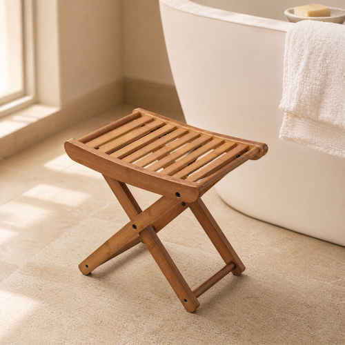 Bamboo Folding Bath Stool – Portable Shower Seat for Sauna Spa Shaving Compact Storage