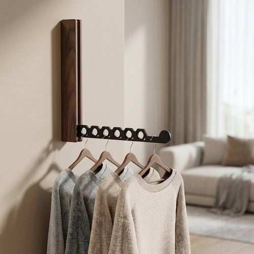 Wall Mounted Clothes Drying Rack – Collapsible Wood Hanger Organizer for Laundry Room Bedroom