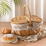 Wicker Picnic Basket with Lid – Willow Hamper with Linen Lining and Carry Handle