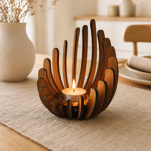 Wooden Lotus Candle Holder – Hand-Assembled Tealight Centerpiece for Table Home Decor