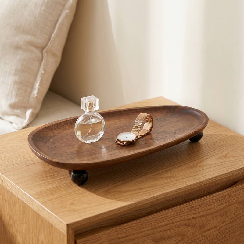 Oval Wood Tray with Ball Feet – Jewelry Organizer Vanity Desk Storage Decor