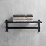 Towel Rack Wall Mount – Foldable Double Bar Aluminum with Shelf and Hooks for Bathroom