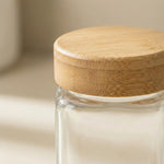 Glass Spice Jar Set with Wooden Bamboo & Rosewood Lids – 120ml with Labels, Kitchen Organisation