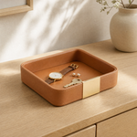 Leather Valet Tray with Gold Accents – Desk Organizer Key Tray Catchall Tray