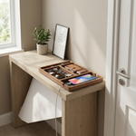 Wooden Desk Organizer Tray – Leather Lined Compartments for Phone, Watch, Glasses, Keys Nightstand