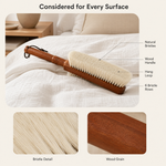 Soft Bed Brush with Wooden Handle – Natural Bristles for Bedding Sofa Furniture Cleaning