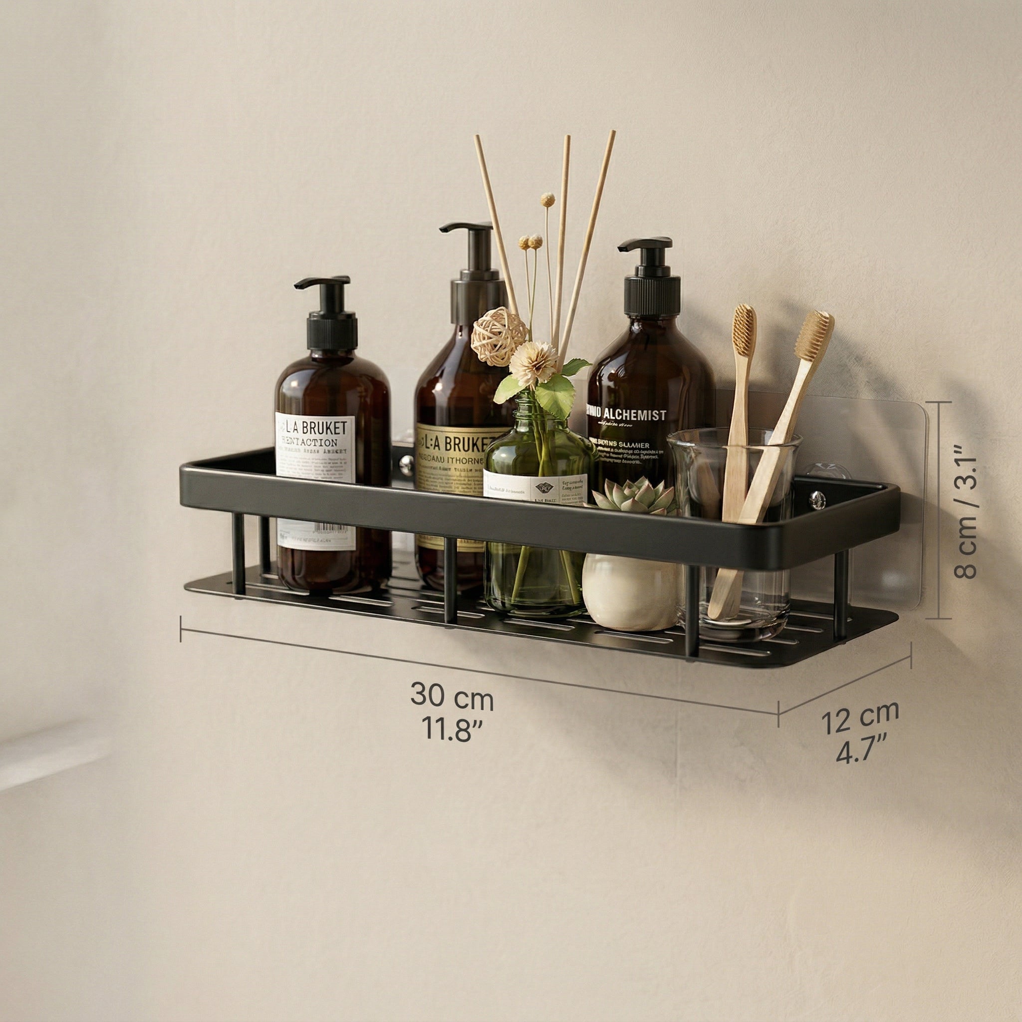 Bathroom Shelf Wall Mounted – Aluminum Alloy Shower Organizer, No Drill Storage Rack for Toiletries