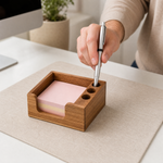 Wooden Sticky Note Holder with Pen Slots – Compact Desk Organizer for Home Office