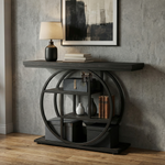 4-Tier Console Table – Modern Table with Open Shelves and Circular Frame for Living Room