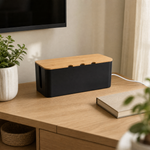 Cable Management Box with Bamboo Lid – Cord Organizer for Desk Power Strip and TV Wires