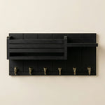 Wall Mounted Key Rack – Entryway Organizer with Shelf, 6 Hooks, Rustic Wood for Home, Hallway