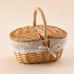 Wicker Picnic Basket with Lid – Willow Hamper with Linen Lining and Carry Handle