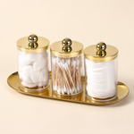 Apothecary Jar Set with Gold Tray – Qtip Holder Bathroom Organizer Canister