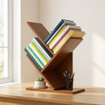 Tree Bookshelf 3-Tier Wood Desk Organizer – Small Bookcase Home Office Display