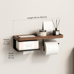Walnut Toilet Paper Holder Shelf – Wall Mounted Tissue Box and Roll Organizer for Bathroom