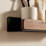 Floating Bathroom Shelf – Wood & Metal Wall Mounted Organizer, Punch-Free, Guardrail, Minimalist Decor