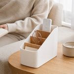 Desktop Storage Box with Bamboo Dividers – Desk Organizer for Remote Pens Cards