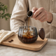 Ribbed Glass Coffee Mug with Wooden Handle – Heat Resistant, 200ml, Clear or Gray